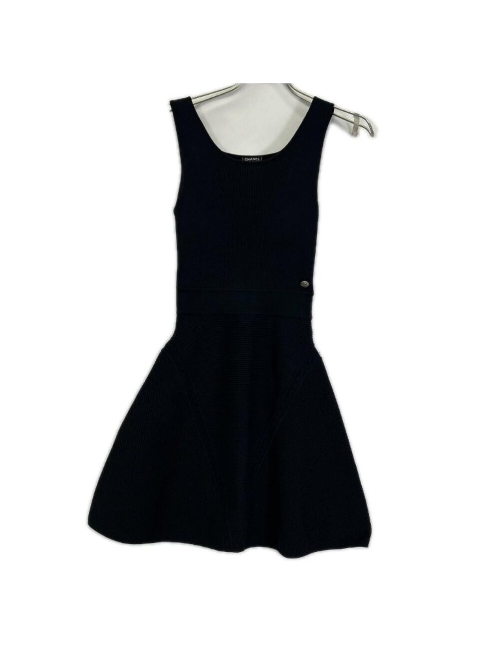 Chanel Black Sleeveless Rib Knit Dress 34
